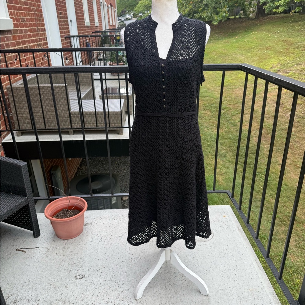 ANTHROPOLOGIE BLACK CROCHET LACE EVELYN MIDI DRESS BY MEADOW RUE Size12